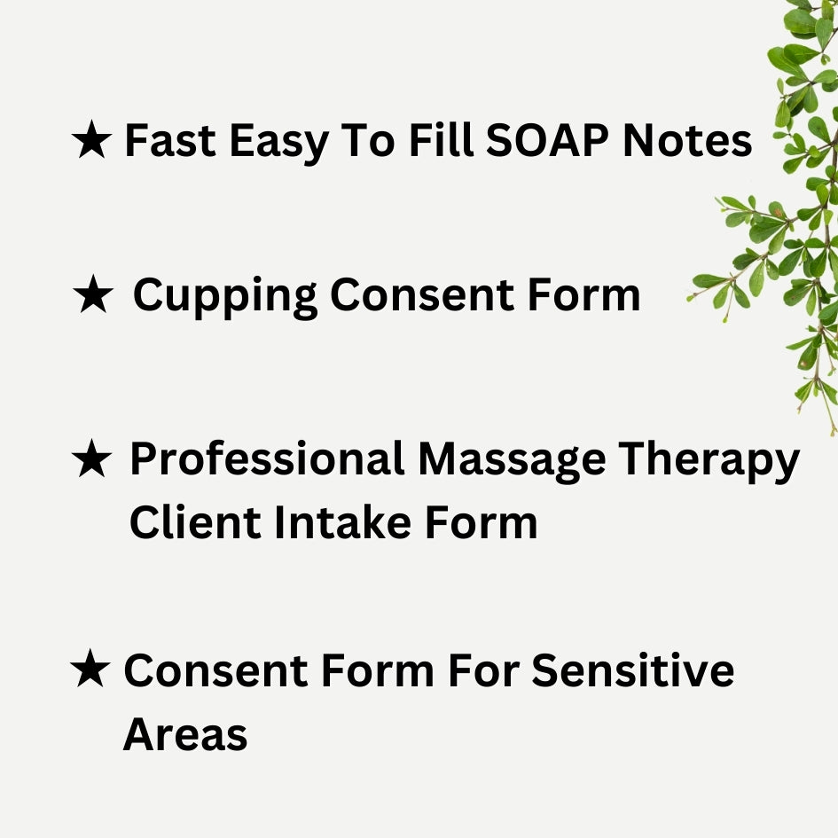 
                  
                    Massage Therapy Forms Bundle  - SOAP Notes, Sensitive Areas Consent Form, Cupping Form, Intake Form + Free PDF Fillable Files
                  
                