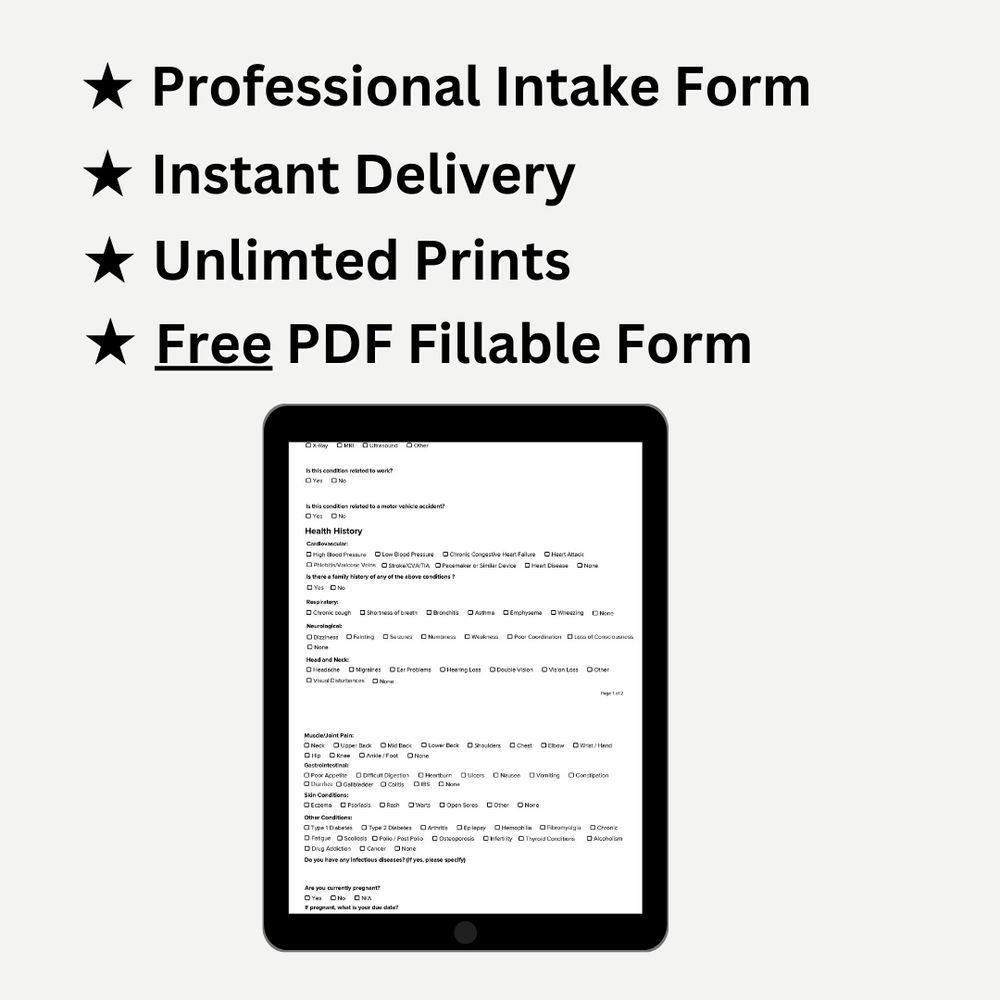 Professional Massage Therapy Client Intake Form + Free PDF Fillable Form